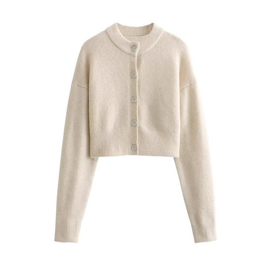Damen cropped Strickjacke mit modernen Knöpfen EB