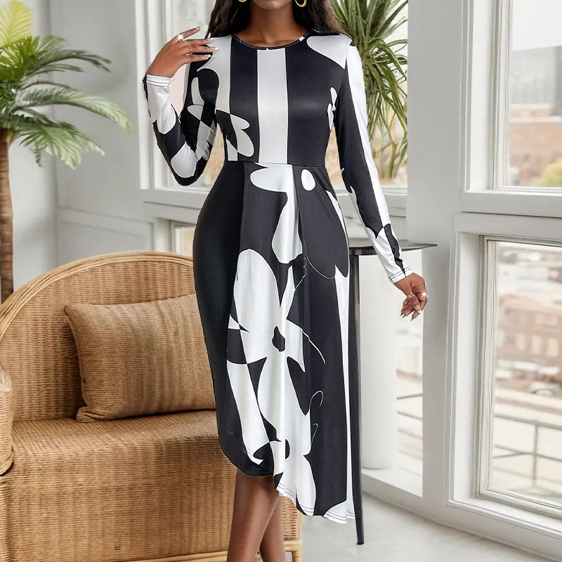 Damen Maxikleid mit modernem Grafikdesign und elegantem Schnitt EB