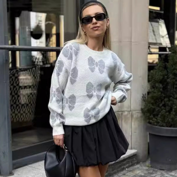 Damen Strickpullover mit floralem Muster und elegantem Rundhalsausschnitt EB