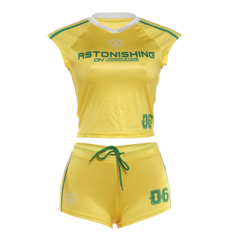 Damen Sportliches Zweiteiliges Set mit kurzem Oberteil und Shorts EB