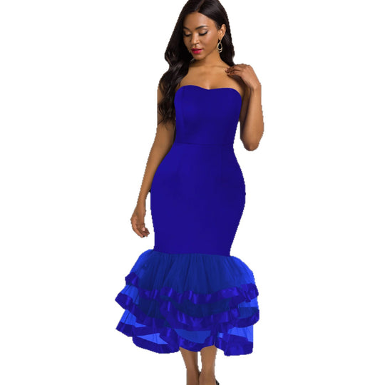 Damen Figurbetontes Abendkleid mit voluminösem Rüschen-Saum EB