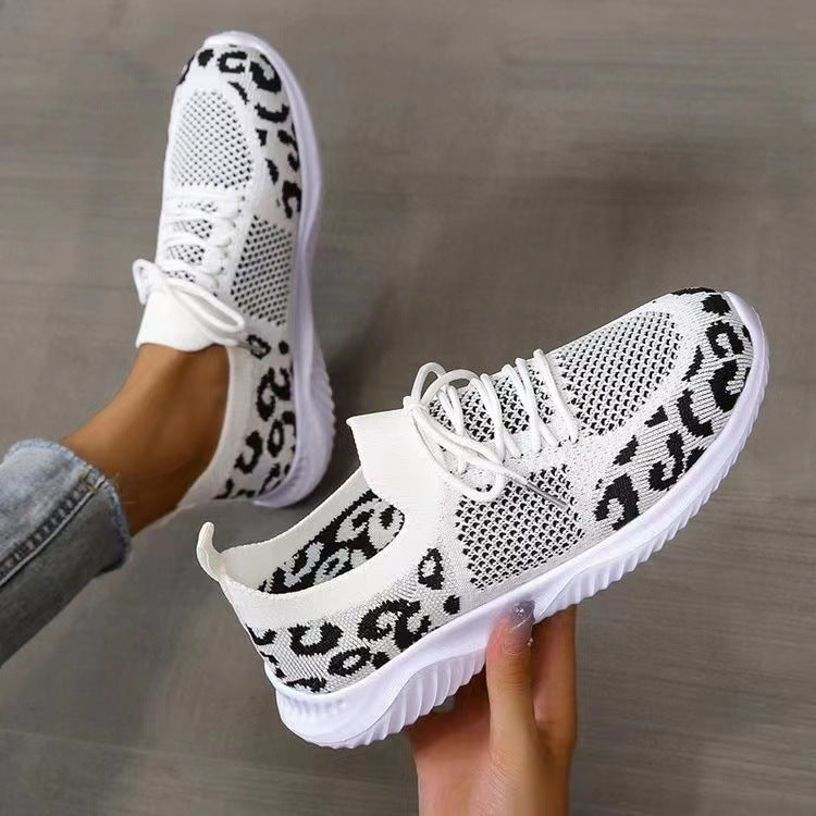 Damen Sneakers mit atmungsaktiven Mesh-Einsätzen und modischem Leopardenmuster EB