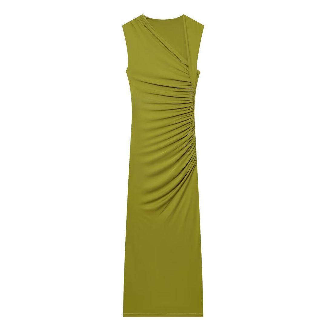 Damen ärmelloses Maxikleid mit raffinierten Rüschendetails und elegantem Schnitt EB