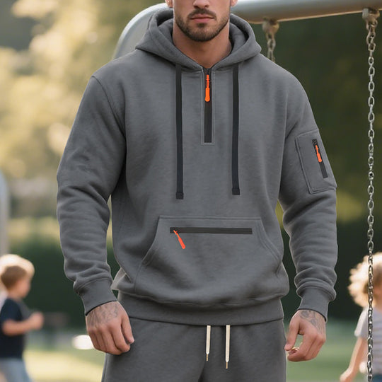 Herren nan funktionaler Kapuzenpullover mit kurzem Frontreißverschluss, wasserabweisenden Zippern und Utility-Ärmeltasche EB