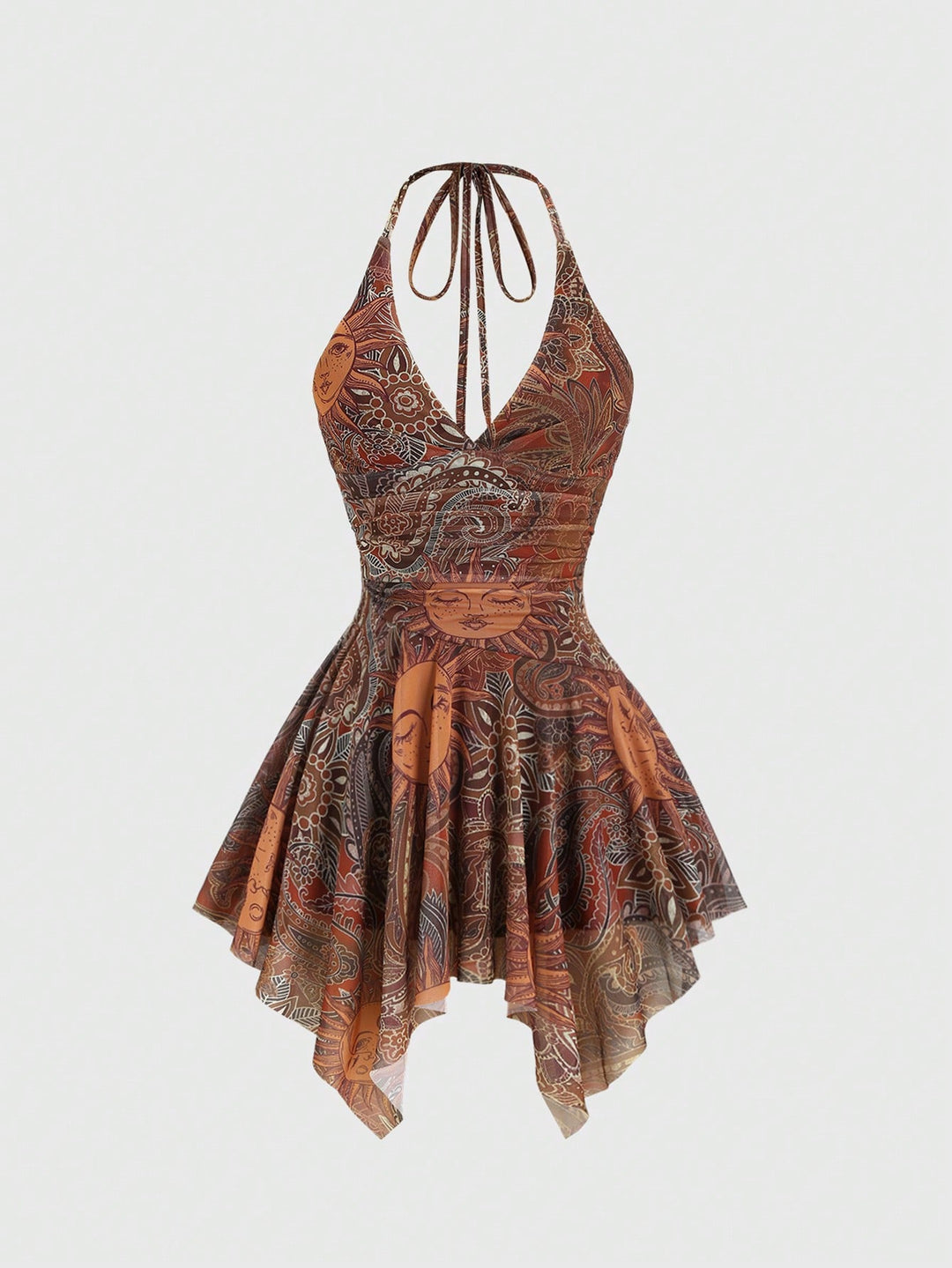 Damen lässiges Strandkleid mit asymmetrischem Saum und raffiniertem Druck EB