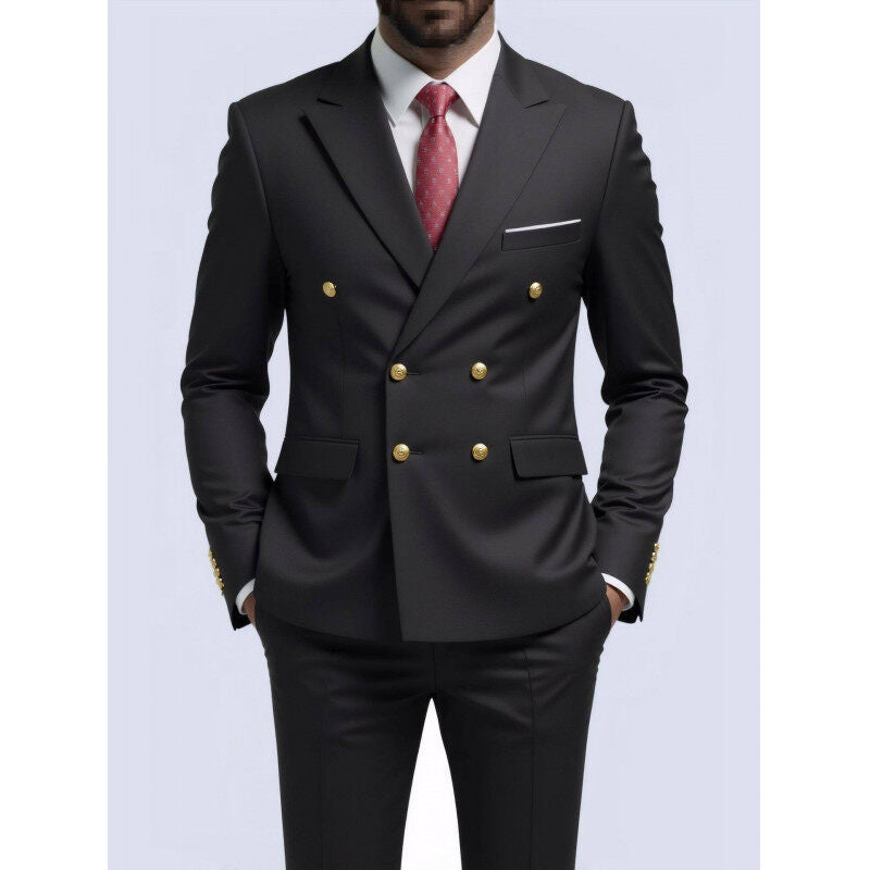 Herren nan doppelreihiger Slim-Fit Anzug mit goldenen Zierknöpfen und schmaler Businesshose EB