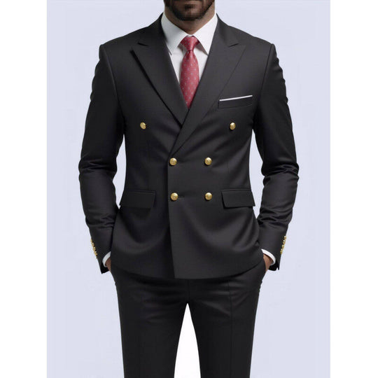 Herren nan doppelreihiger Slim-Fit Anzug mit goldenen Zierknöpfen und schmaler Businesshose EB