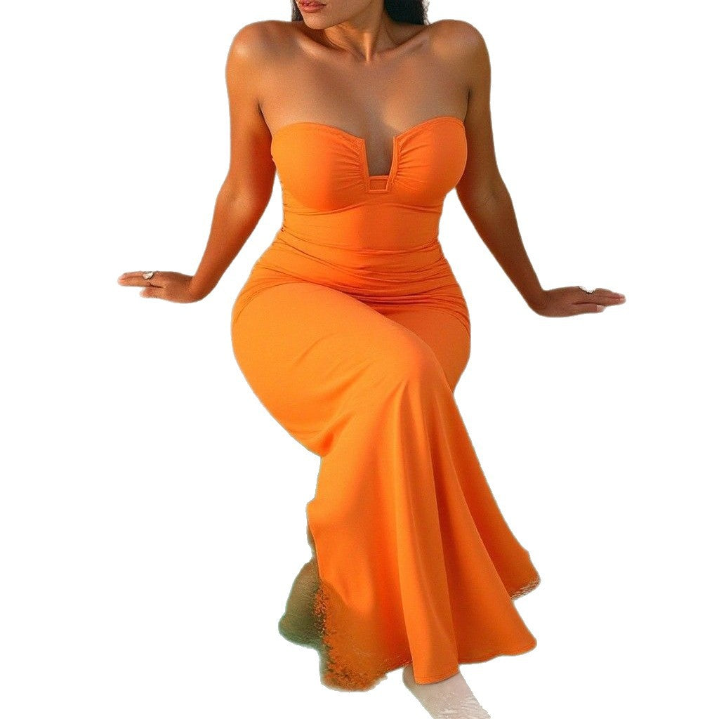 Damen Eleganter Sommerkleid mit Rüschen und tiefem Ausschnitt EB