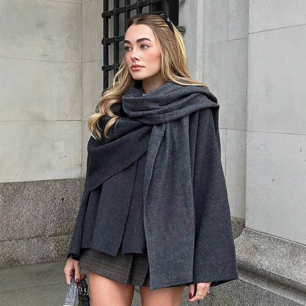 Damen elegante Wollumhängejacke mit asymmetrischem Saum EB