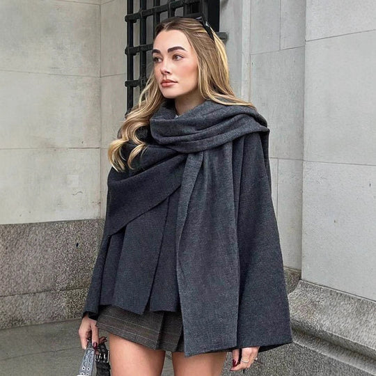 Damen elegante Wollumhängejacke mit asymmetrischem Saum EB