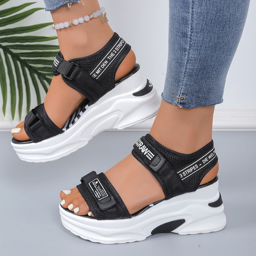 Damen modische Plateau-Sandalen mit verstellbaren Riemen und dämpfender Sohle EB