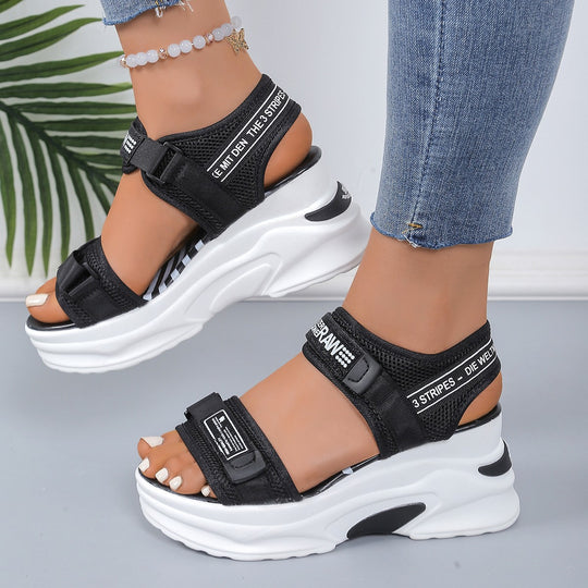 Damen Sportliche Platform-Sandalen mit verstellbaren Riemen und komfortabler Dämpfung EB