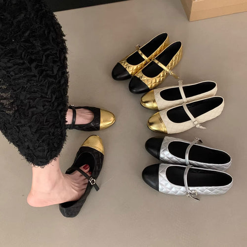 Damen Ballerinas mit elegantem Riemen und glänzendem Metallakzent EB