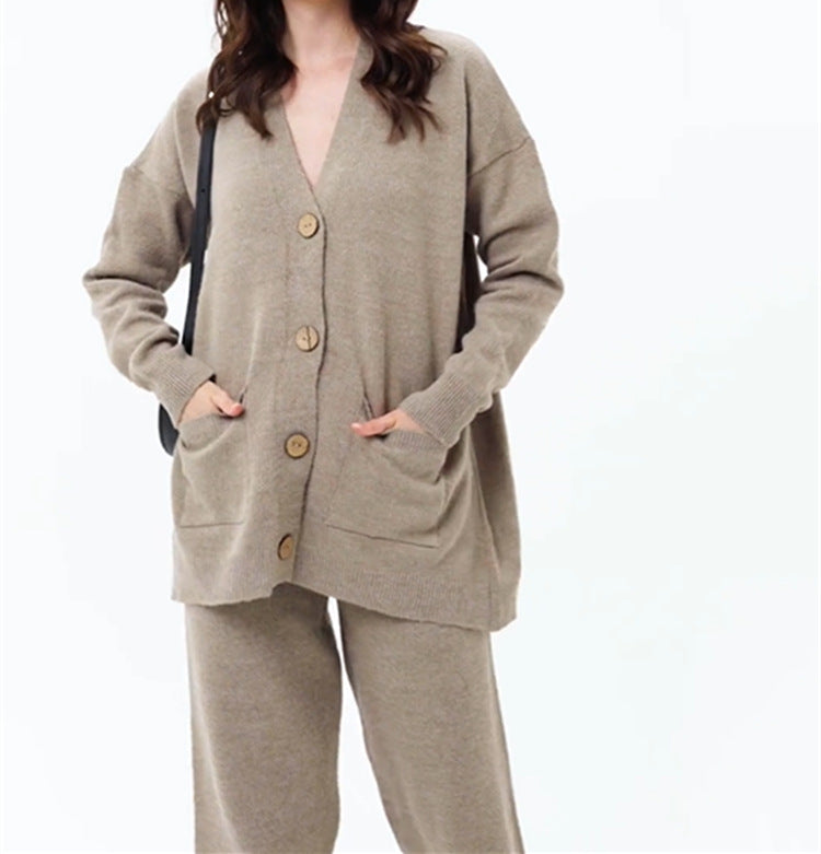 Damen gemütlicher Strick-Cardigan mit praktischen Taschen und Knopfdetails EB