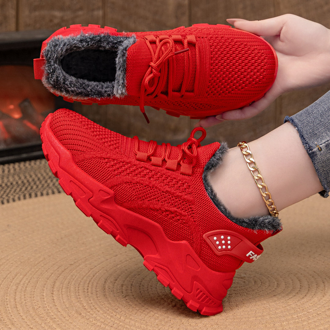 Damen warme Sneakers mit flauschigem Innenfutter und rutschfester Sohle EB