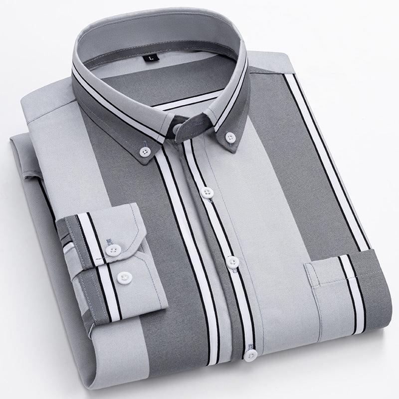 Herren nan gestreiftes Business-Hemd mit Button-Down-Kragen, Brusttasche und bügelleichtem Baumwollmix EB