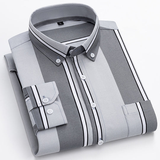Herren nan gestreiftes Business-Hemd mit Button-Down-Kragen, Brusttasche und bügelleichtem Baumwollmix EB