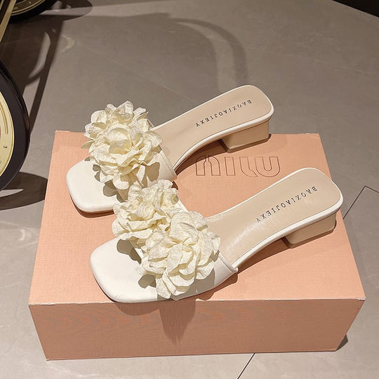 Damen dekorative Mules mit Blumenakzent EB
