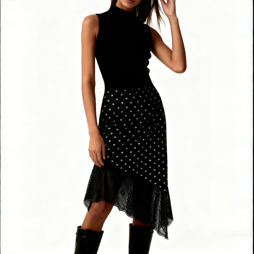 Damen Satinrock mit Spitze und asymmetrischem Saum EB