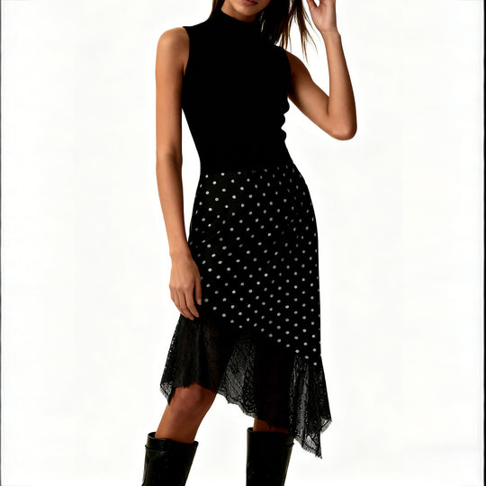 Damen Satinrock mit Spitze und asymmetrischem Saum EB