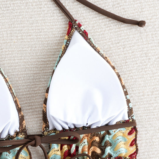 Damen Bikini-Set mit kreativem Rüschendetail und verstellbaren Trägern EB