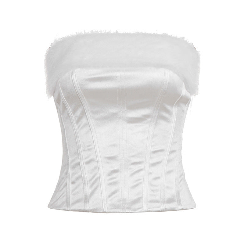 Damen-Corsage mit elegantem Pelzkragen und figurbetonendem Design EB