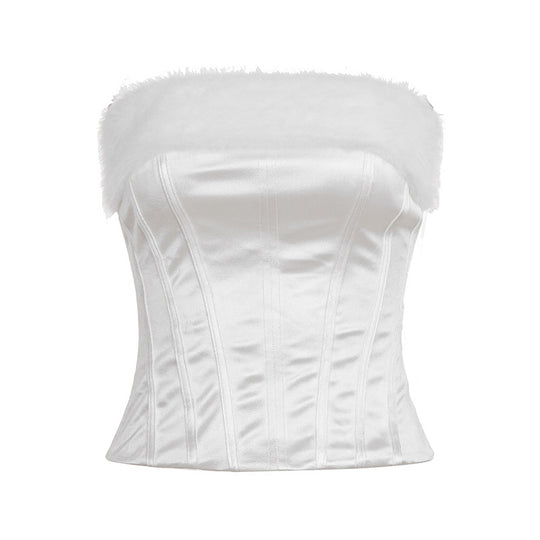 Damen-Corsage mit elegantem Pelzkragen und figurbetonendem Design EB