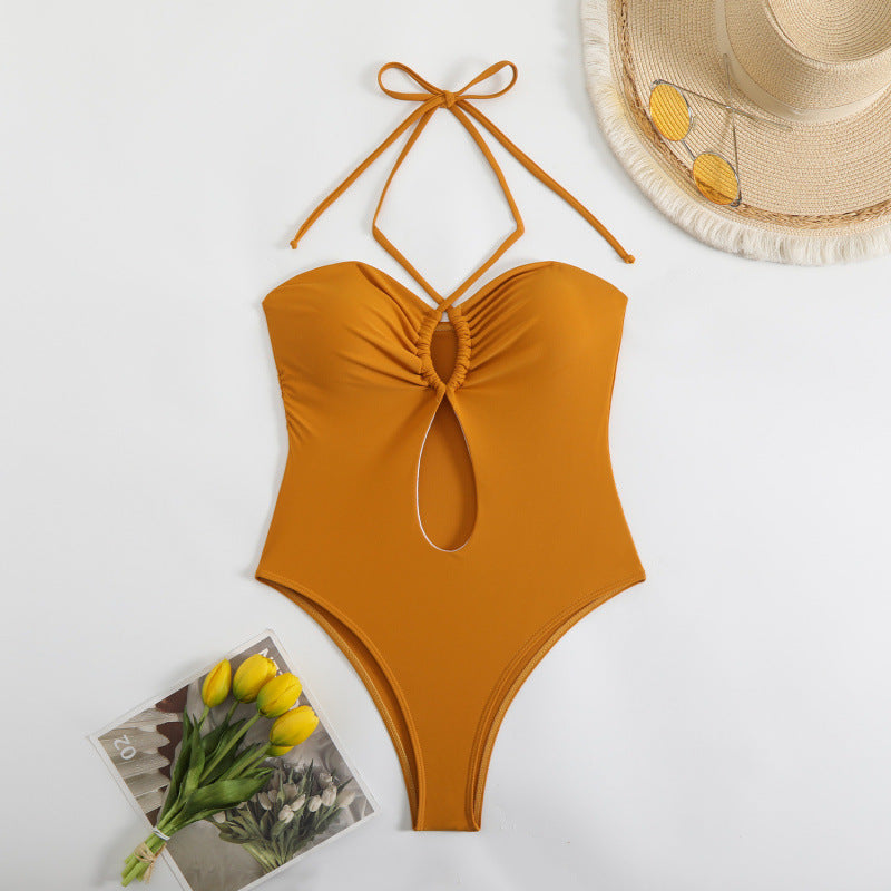 Damen Einteiliger Badeanzug mit modischem Cut-Out-Design und trägerlosem Oberteil EB