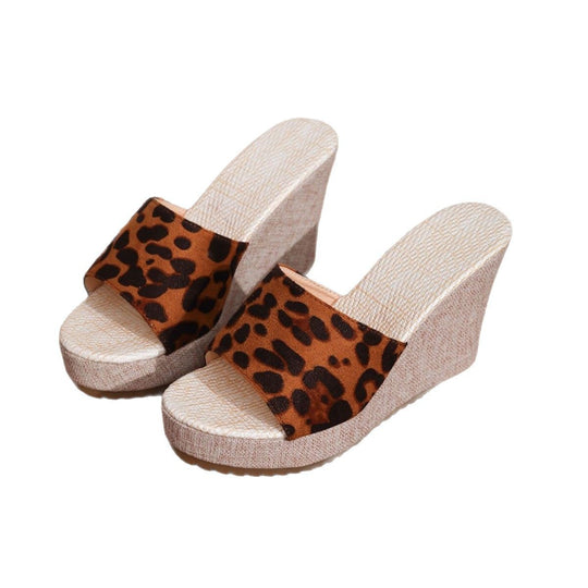 Damen Wedge-Pantoletten mit tierischem Druck und komfortablem Fersenbereich EB