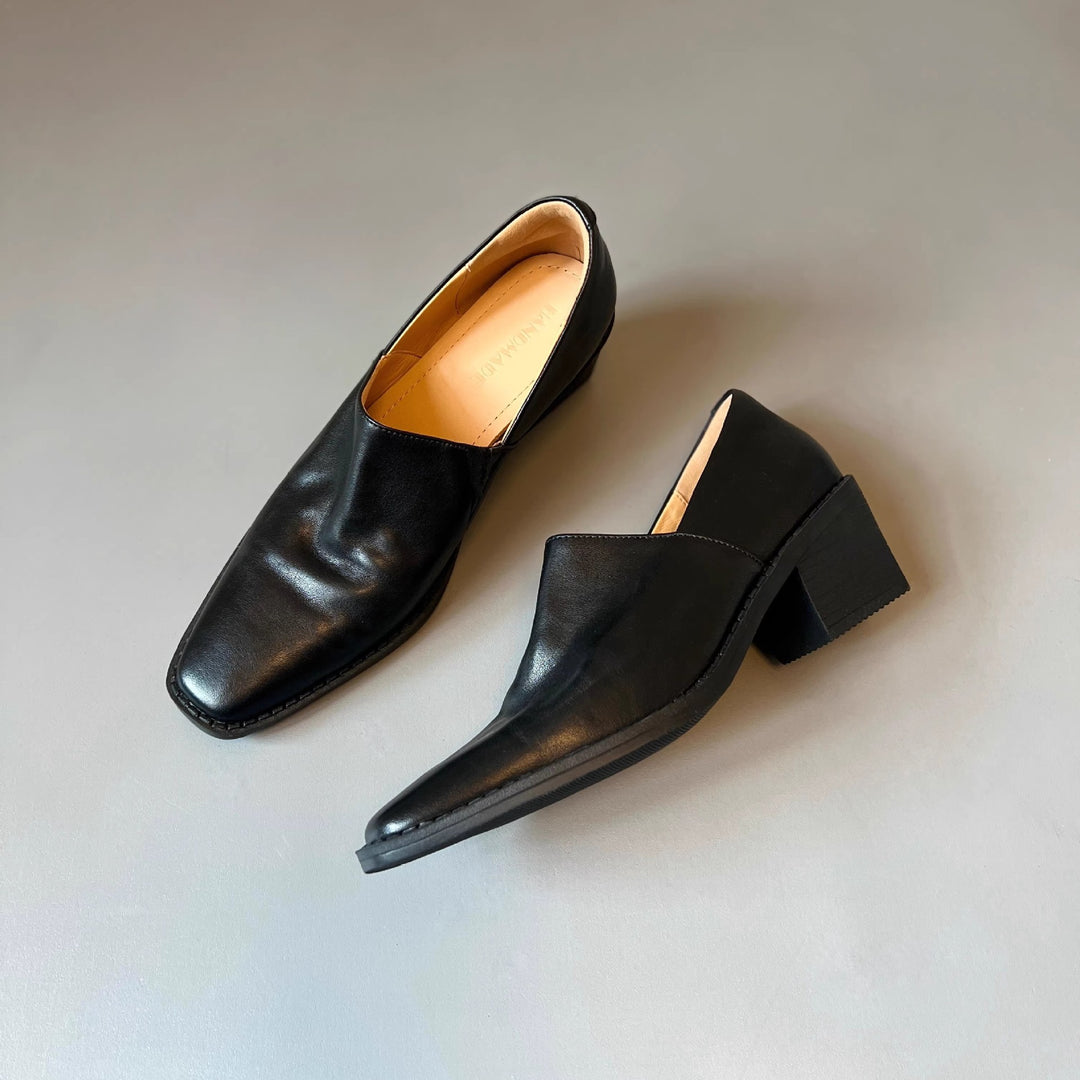 Damen elegante Loafer mit feinem Leder und komfortablem Blockabsatz EB