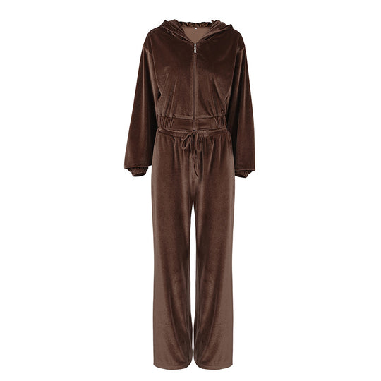 Damen bequemer Sportanzug mit lockerer Passform und Kapuzenjacke EB