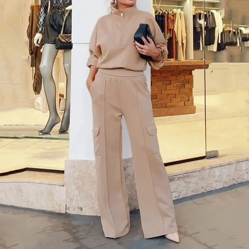 Damen Freizeit-Loungewear Set mit hohem Kragen und seitlichen Taschen EB