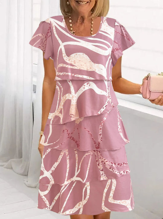 Damen Fließendes Maxikleid mit Rüschen und detailgetreuer Mustergestaltung EB