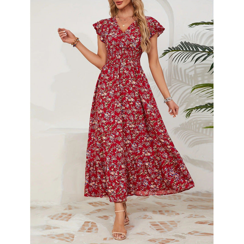 Damen Maxikleid mit floralem Design und voluminösen Ärmeln EB