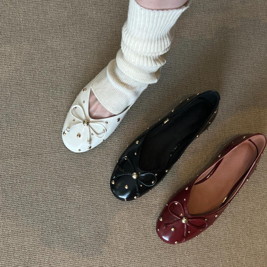 Damen Ballerinas mit modischem Schleifendesign und dekorativem Perlenbesatz EB