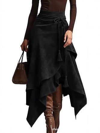 Damen asymmetrischer Wickelrock mit dekorativen Quasten EB