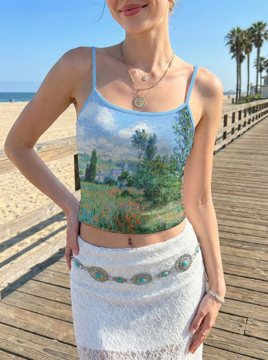 Damen Crop-Top mit floralem Motiv und verstellbaren Trägern EB