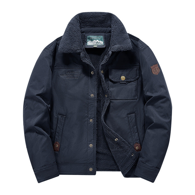 Men's  rugged sherpa-lined canvas chore jacket with stand collar and button-flap chest pocket EB