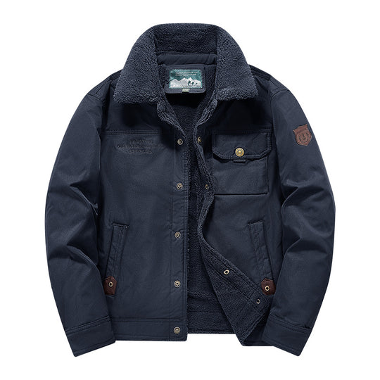 Men's  rugged sherpa-lined canvas chore jacket with stand collar and button-flap chest pocket EB