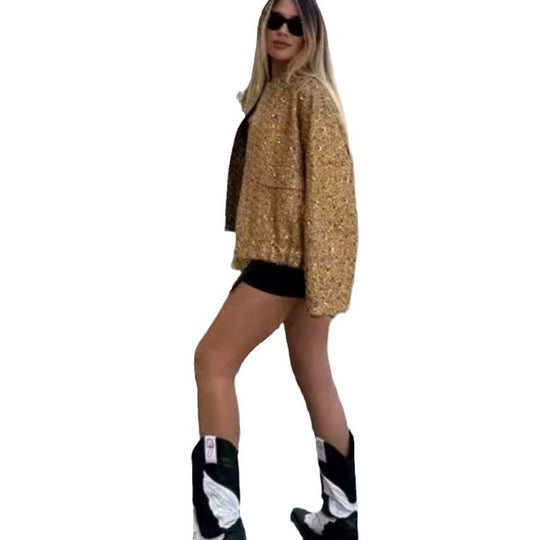 Damen Glamouröse Paillettenjacke mit kurzem Schnitt und eleganten Akzenten EB