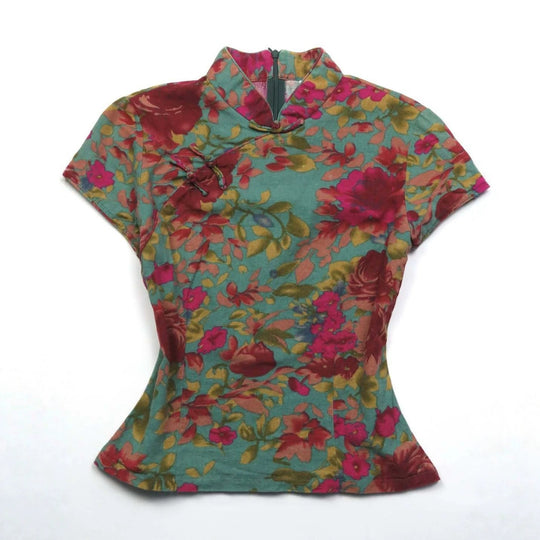Damen Blumiges Oberteil mit Stehkragen EB