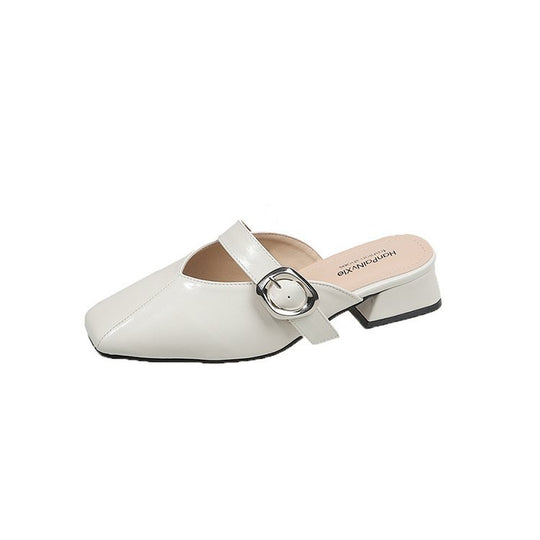 Damen elegante Mules mit quadratischer Zehenpartie und modischen Schnallenakzenten EB