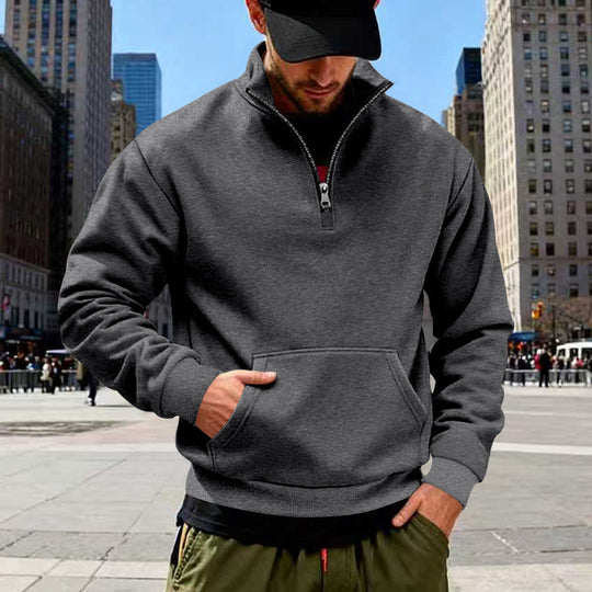 Herren Halbzip-Sweatshirt mit Kängurutasche und Stehkragen EB