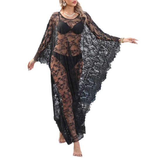 Damen transparenter Häkel-Kaftan EB