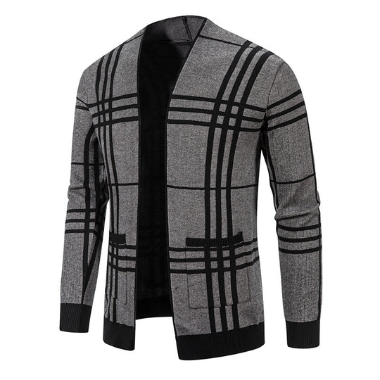 Herren modische Strickjacke im karierten Design mit praktischen Taschen EB