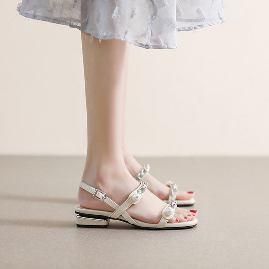 Damen Sandalen mit eleganter Ketten- und Perlenapplikation EB