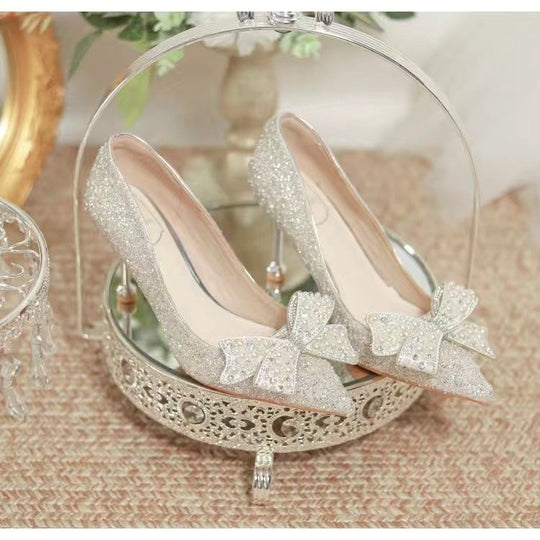 Damen elegante Glitzerschuhe mit Schleifen-Detail EB