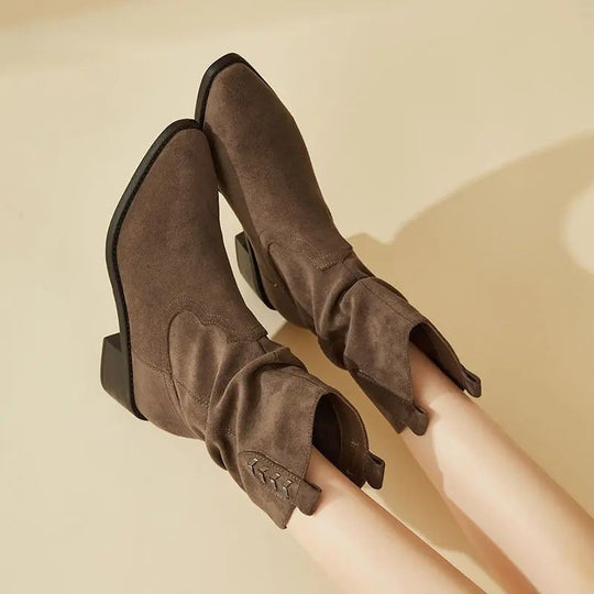 Damen modische Stiefeletten mit eleganter Faltenoptik und rustikalem Design EB