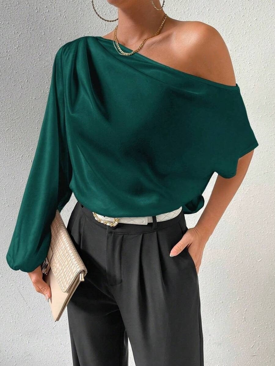 Damen elegante asymmetrische Bluse mit weiten Ärmel EB