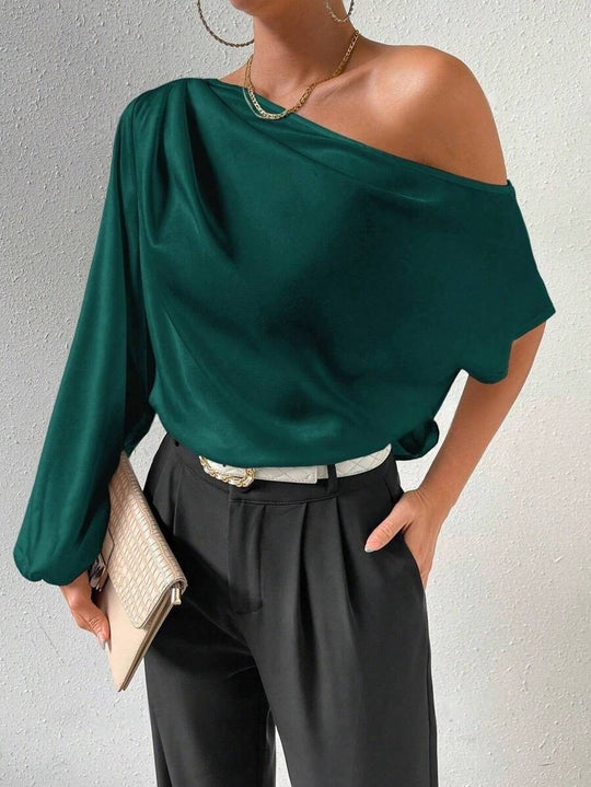 Damen elegante asymmetrische Bluse mit weiten Ärmel EB
